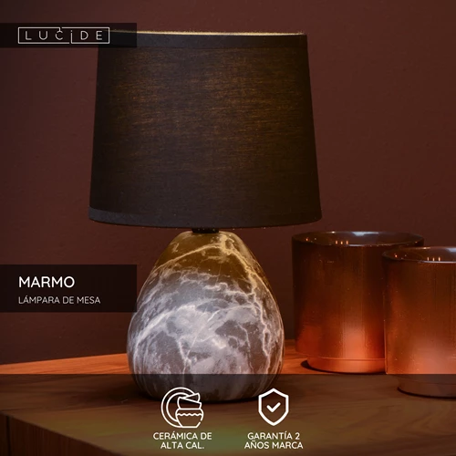 Lucide MARMO - Lámpara de mesa - Ø 16 cm - 1xE14 - Negro - USP